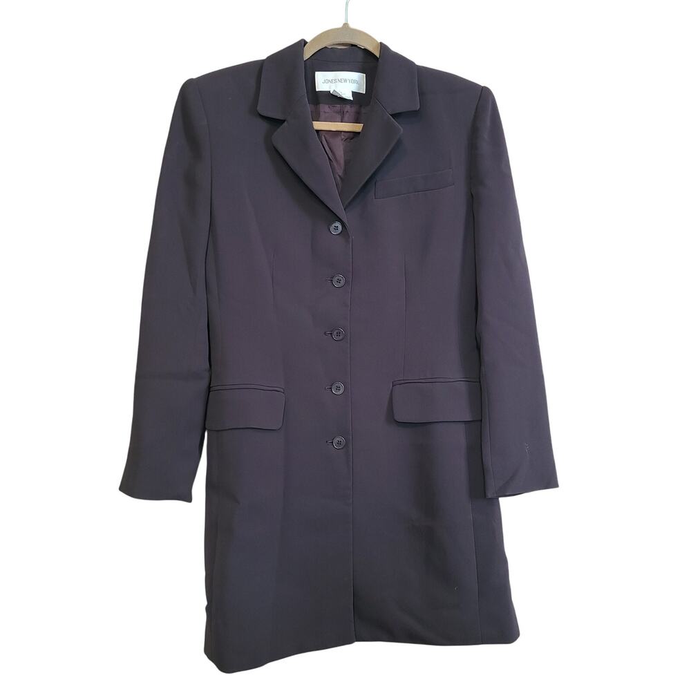 VTG Jones New York Deep Brown Overcoat Womens Corpcore Size 4 Cleangirl Blazer